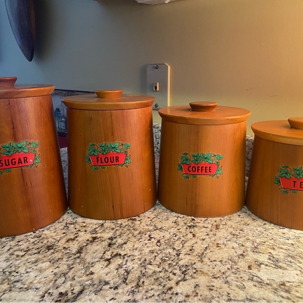 Vintage Wooden Canister Set for Kitchen Storage